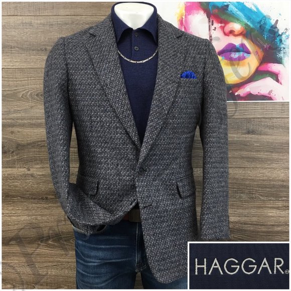 Vintage Haggar Mens Blazer Sport Coat Two Button Casual Jacket Sz 40R Tweed Suit